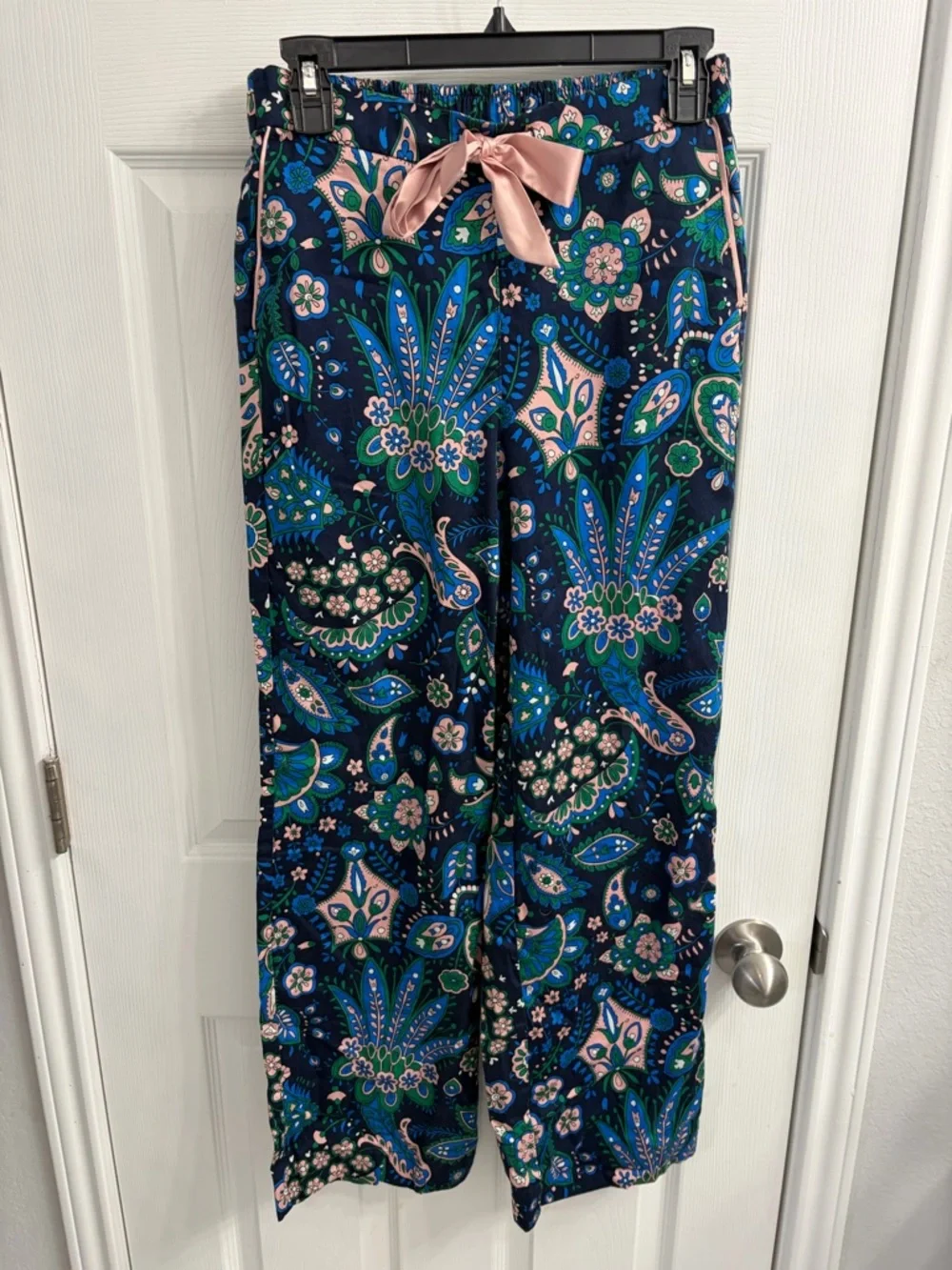 Boden Navy Floral Paisley Pajama Set with Pink Trim - Picture 6 of 6